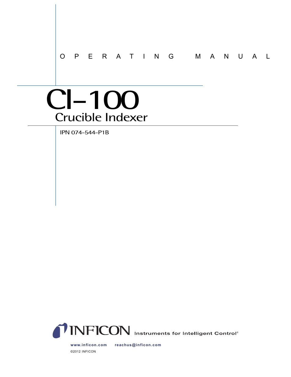 Ci-100, Crucible indexer | INFICON CI-100 Crucible Indexer User Manual | Page 3 / 40