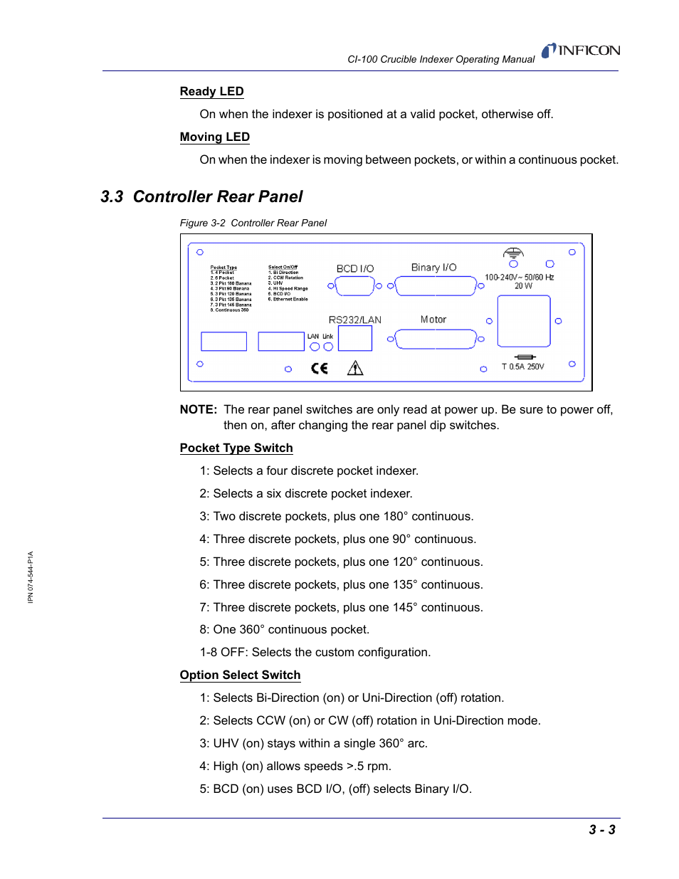 3 controller rear panel | INFICON CI-100 Crucible Indexer User Manual | Page 31 / 40