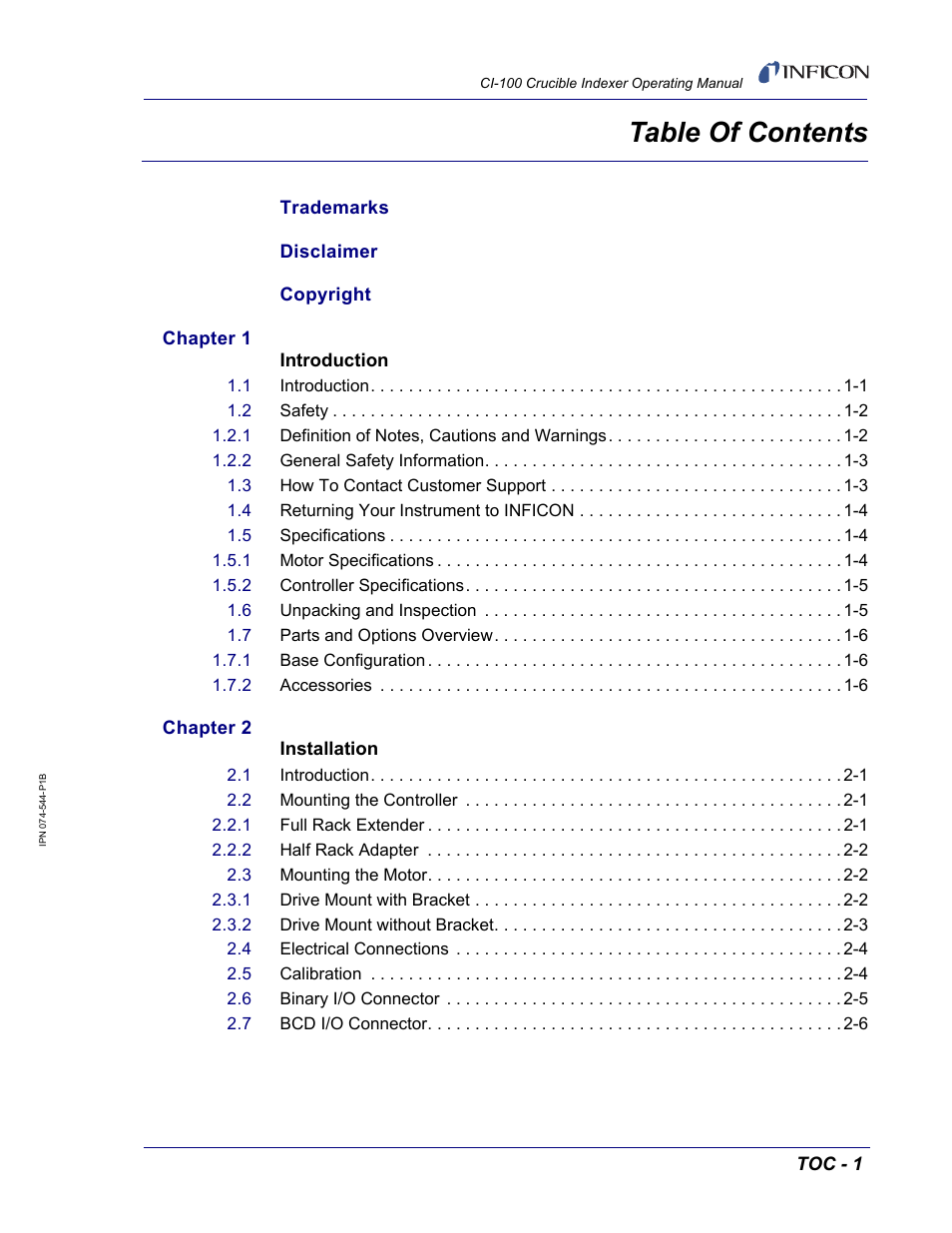 INFICON CI-100 Crucible Indexer User Manual | Page 9 / 40