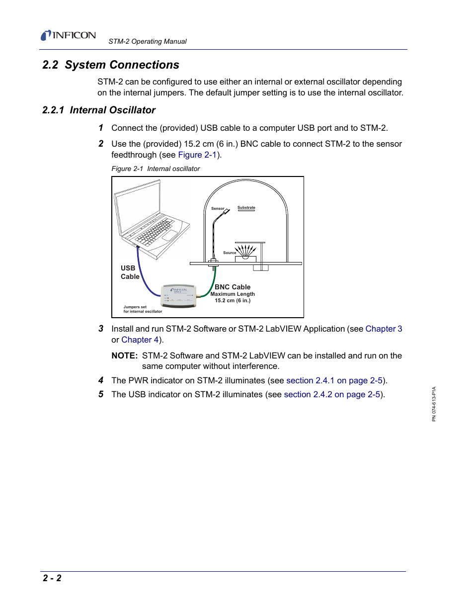 2 system connections, 1 internal oscillator | INFICON STM-2 USB Thin Film Rate/Thickness Monitor User Manual | Page 22 / 106