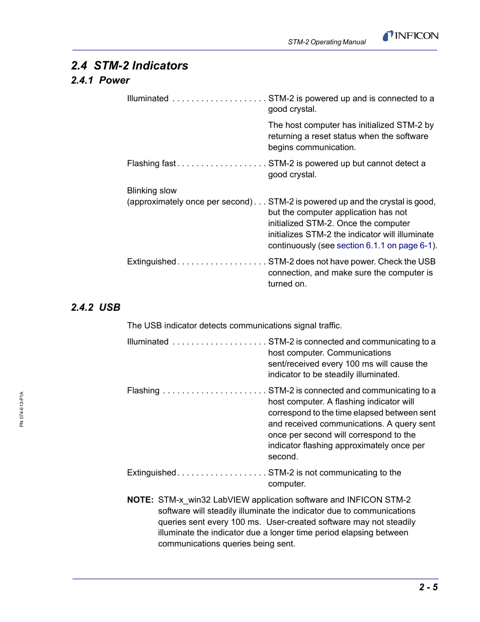 4 stm-2 indicators, 1 power, 2 usb | INFICON STM-2 USB Thin Film Rate/Thickness Monitor User Manual | Page 25 / 106