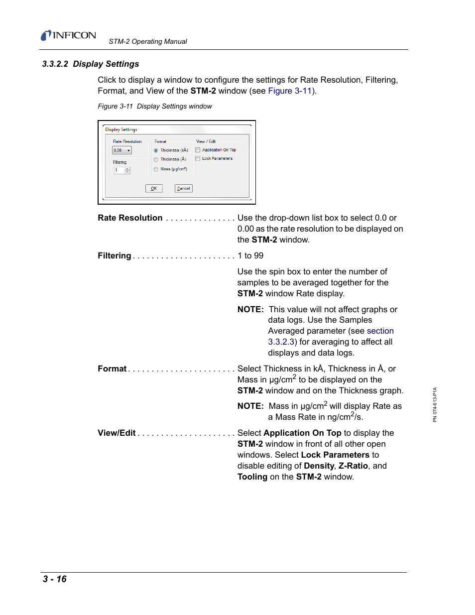 2 display settings | INFICON STM-2 USB Thin Film Rate/Thickness Monitor User Manual | Page 42 / 106