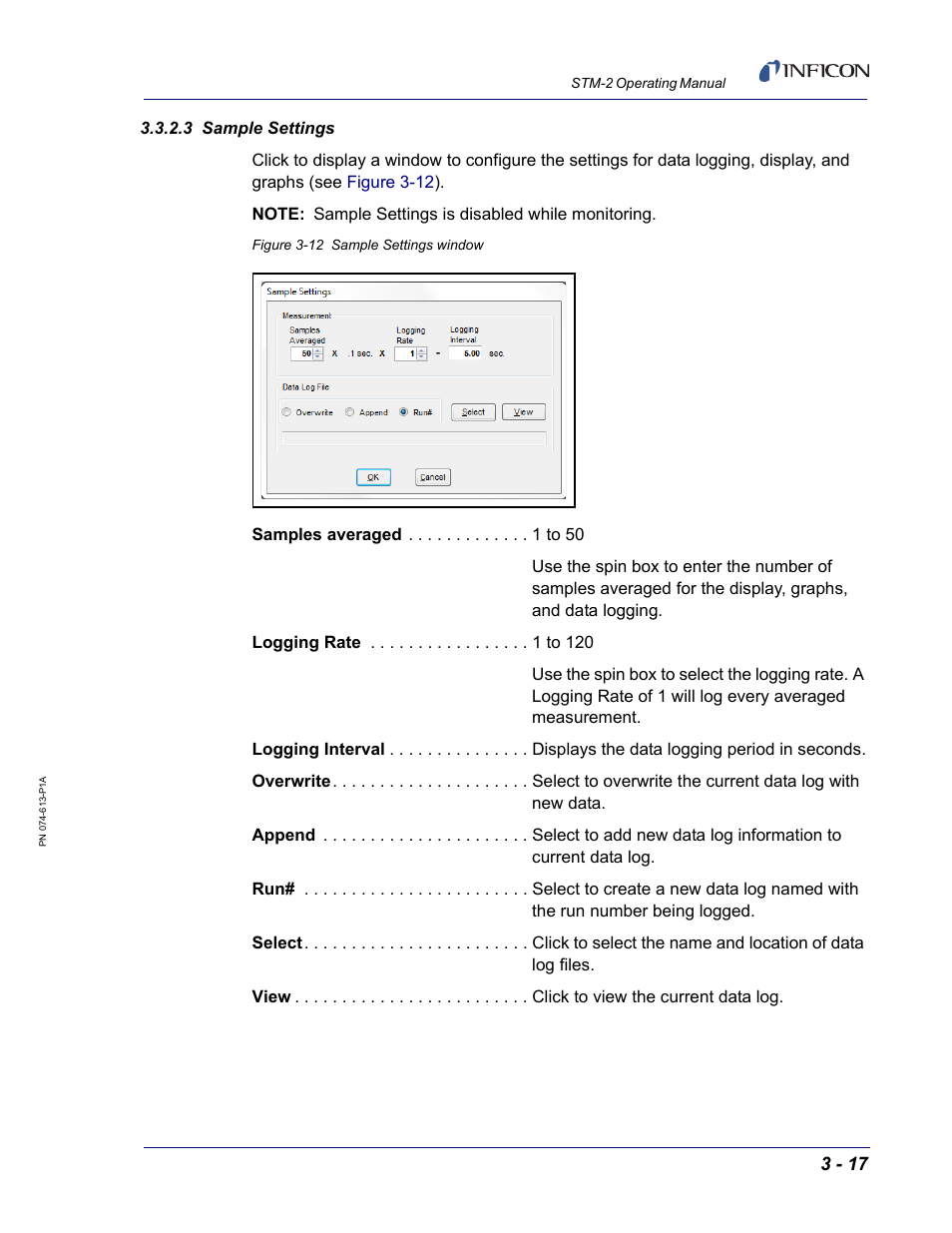 3 sample settings, Section | INFICON STM-2 USB Thin Film Rate/Thickness Monitor User Manual | Page 43 / 106