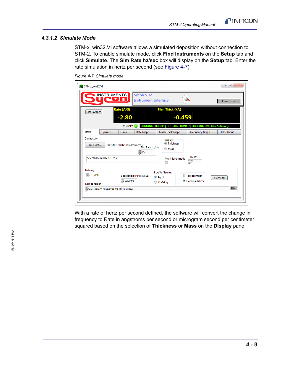 2 simulate mode | INFICON STM-2 USB Thin Film Rate/Thickness Monitor User Manual | Page 57 / 106