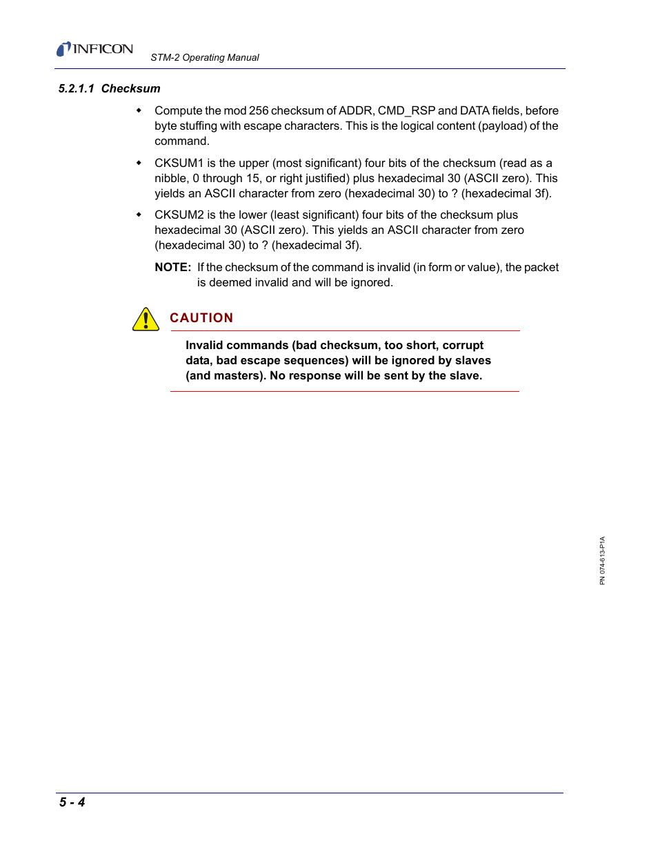 1 checksum, Caution | INFICON STM-2 USB Thin Film Rate/Thickness Monitor User Manual | Page 72 / 106