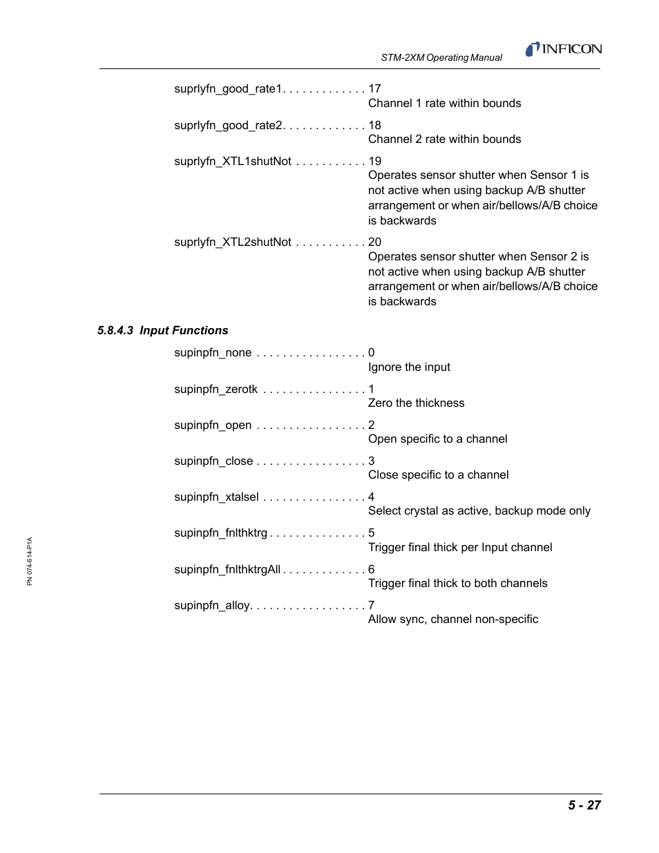 3 input functions, Section | INFICON STM-2XM 2-Channel Rate/Thickness Monitor User Manual | Page 107 / 146