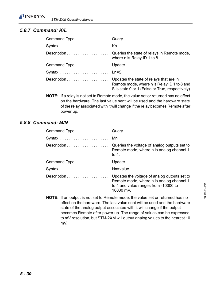 7 command: k/l, 8 command: m/n | INFICON STM-2XM 2-Channel Rate/Thickness Monitor User Manual | Page 110 / 146