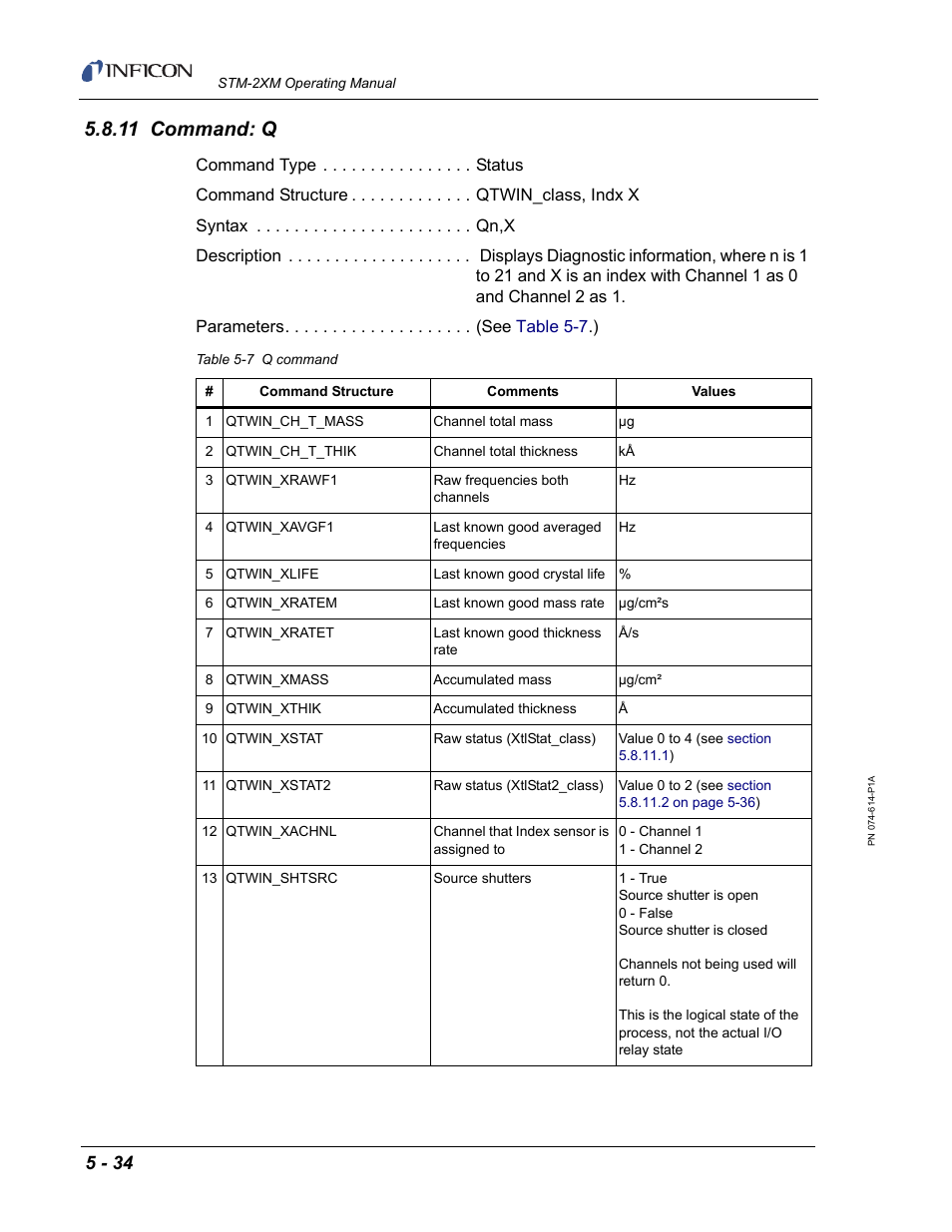 11 command: q | INFICON STM-2XM 2-Channel Rate/Thickness Monitor User Manual | Page 114 / 146