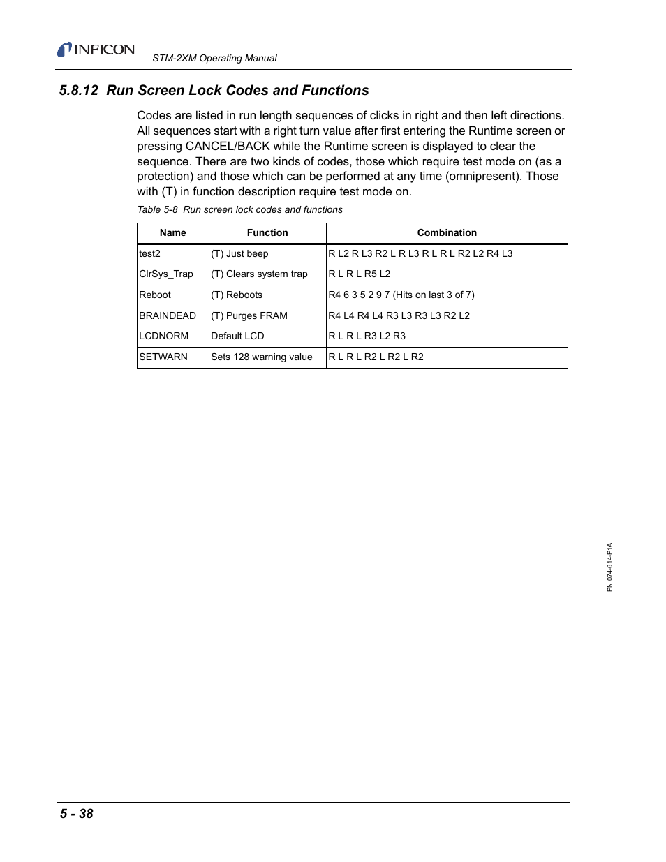 12 run screen lock codes and functions | INFICON STM-2XM 2-Channel Rate/Thickness Monitor User Manual | Page 118 / 146