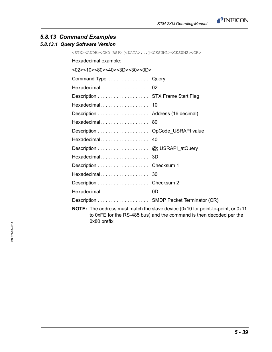 13 command examples, 1 query software version | INFICON STM-2XM 2-Channel Rate/Thickness Monitor User Manual | Page 119 / 146