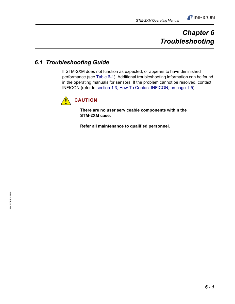 Chapter 6 troubleshooting, 1 troubleshooting guide, Chapter 6 | INFICON STM-2XM 2-Channel Rate/Thickness Monitor User Manual | Page 121 / 146