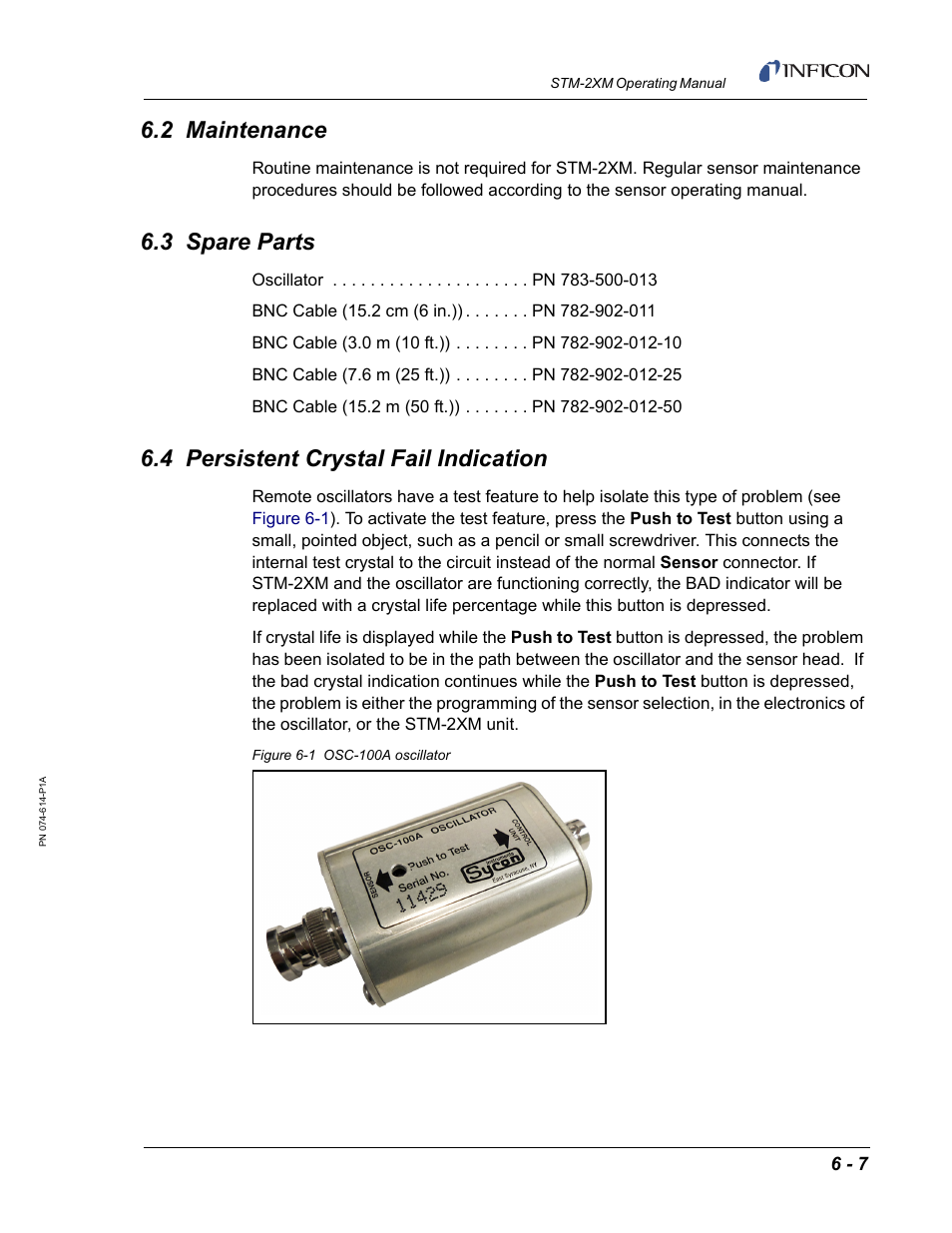 2 maintenance, 3 spare parts, 4 persistent crystal fail indication | INFICON STM-2XM 2-Channel Rate/Thickness Monitor User Manual | Page 127 / 146