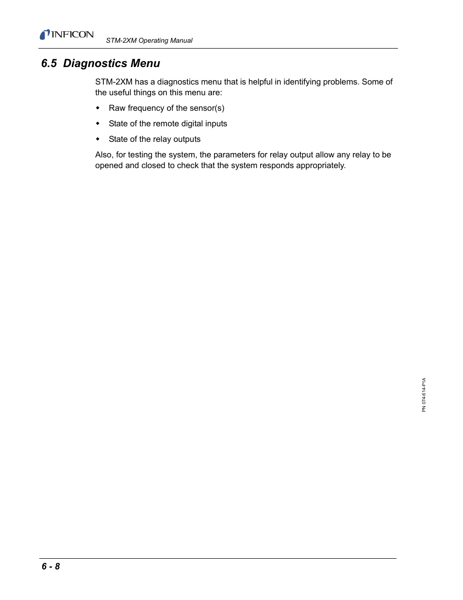 5 diagnostics menu | INFICON STM-2XM 2-Channel Rate/Thickness Monitor User Manual | Page 128 / 146