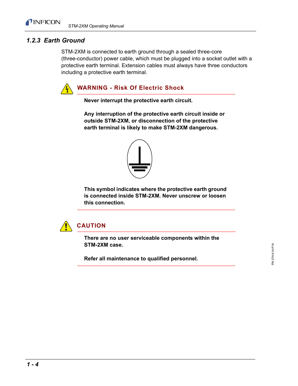 3 earth ground, Warning - risk of electric shock, Caution | INFICON STM-2XM 2-Channel Rate/Thickness Monitor User Manual | Page 18 / 146
