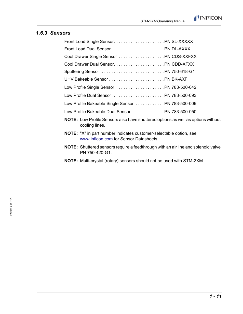 3 sensors | INFICON STM-2XM 2-Channel Rate/Thickness Monitor User Manual | Page 25 / 146