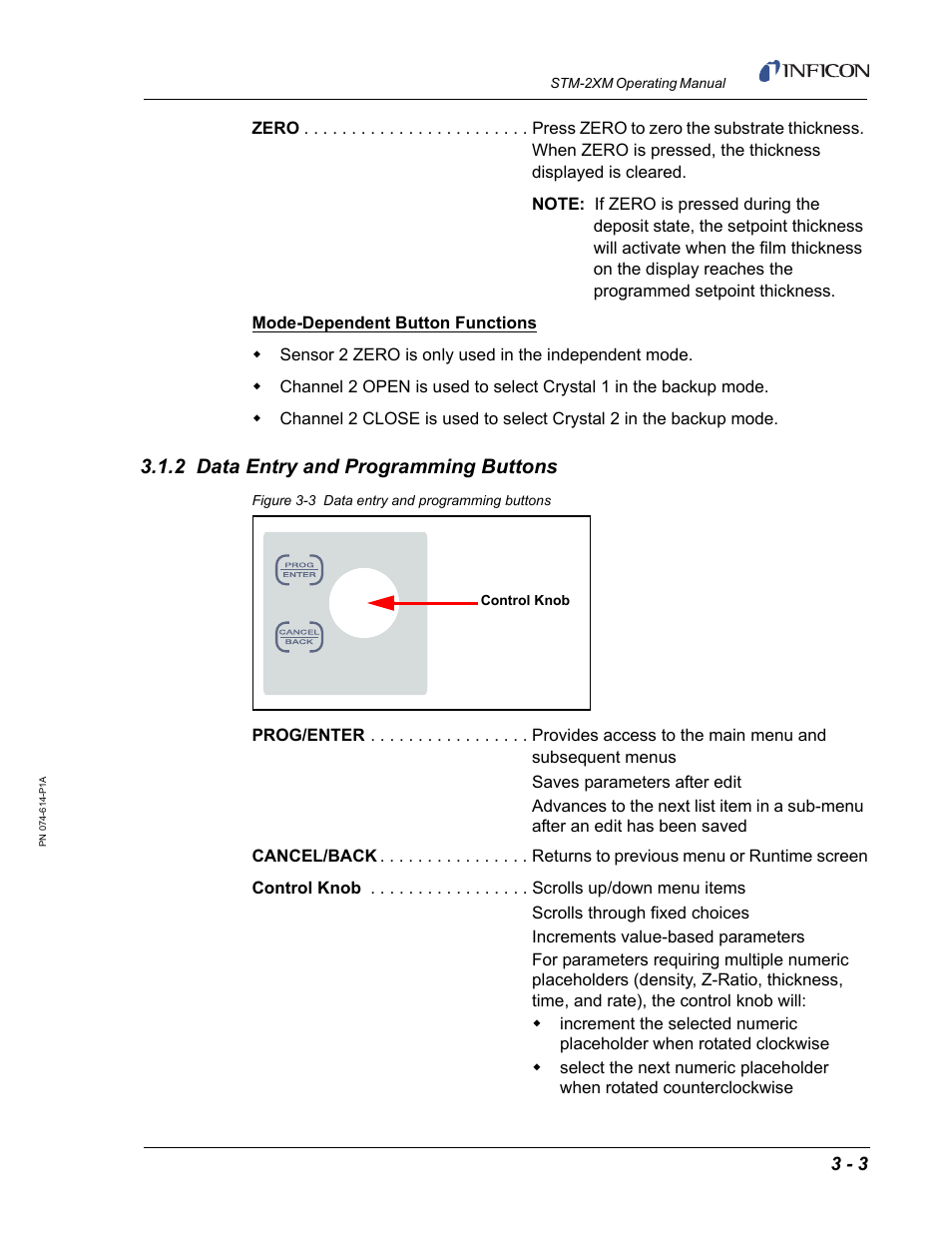 2 data entry and programming buttons | INFICON STM-2XM 2-Channel Rate/Thickness Monitor User Manual | Page 39 / 146