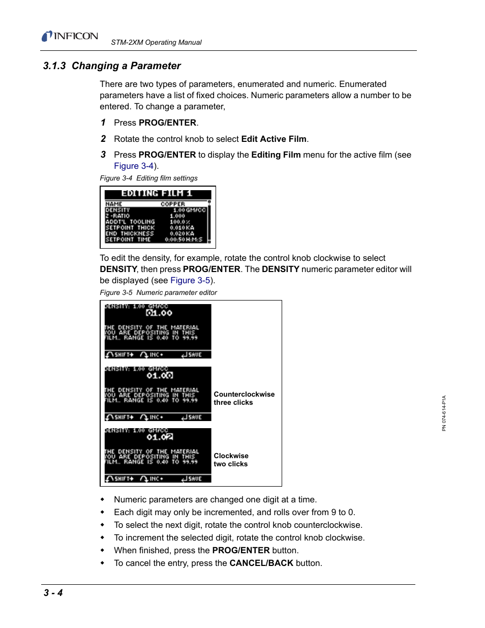 3 changing a parameter | INFICON STM-2XM 2-Channel Rate/Thickness Monitor User Manual | Page 40 / 146