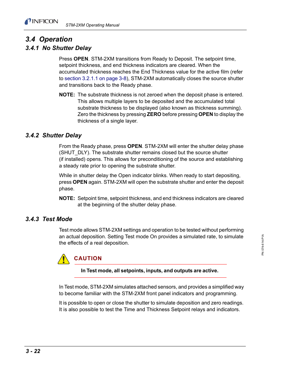 4 operation, 1 no shutter delay, 2 shutter delay | 3 test mode | INFICON STM-2XM 2-Channel Rate/Thickness Monitor User Manual | Page 58 / 146