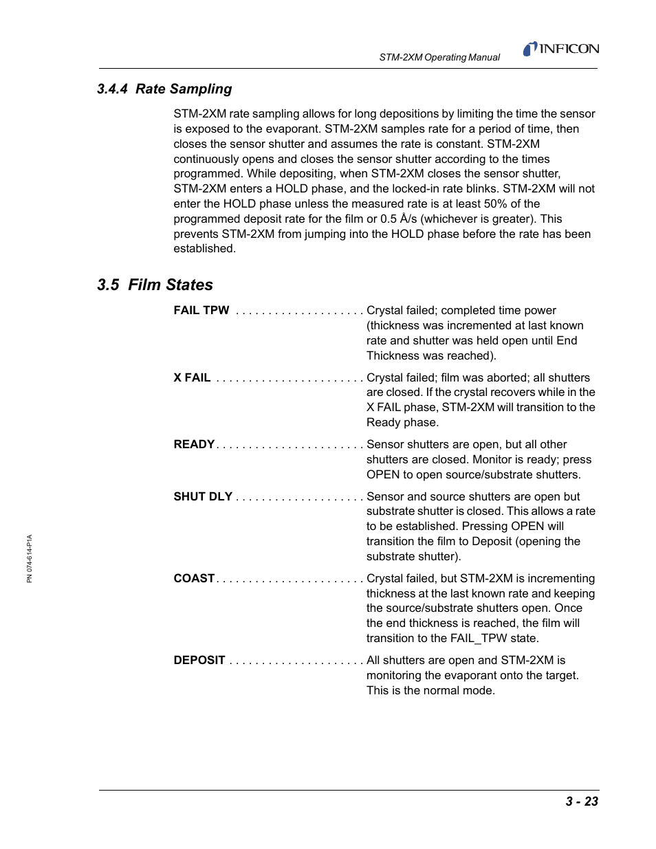 4 rate sampling, 5 film states | INFICON STM-2XM 2-Channel Rate/Thickness Monitor User Manual | Page 59 / 146