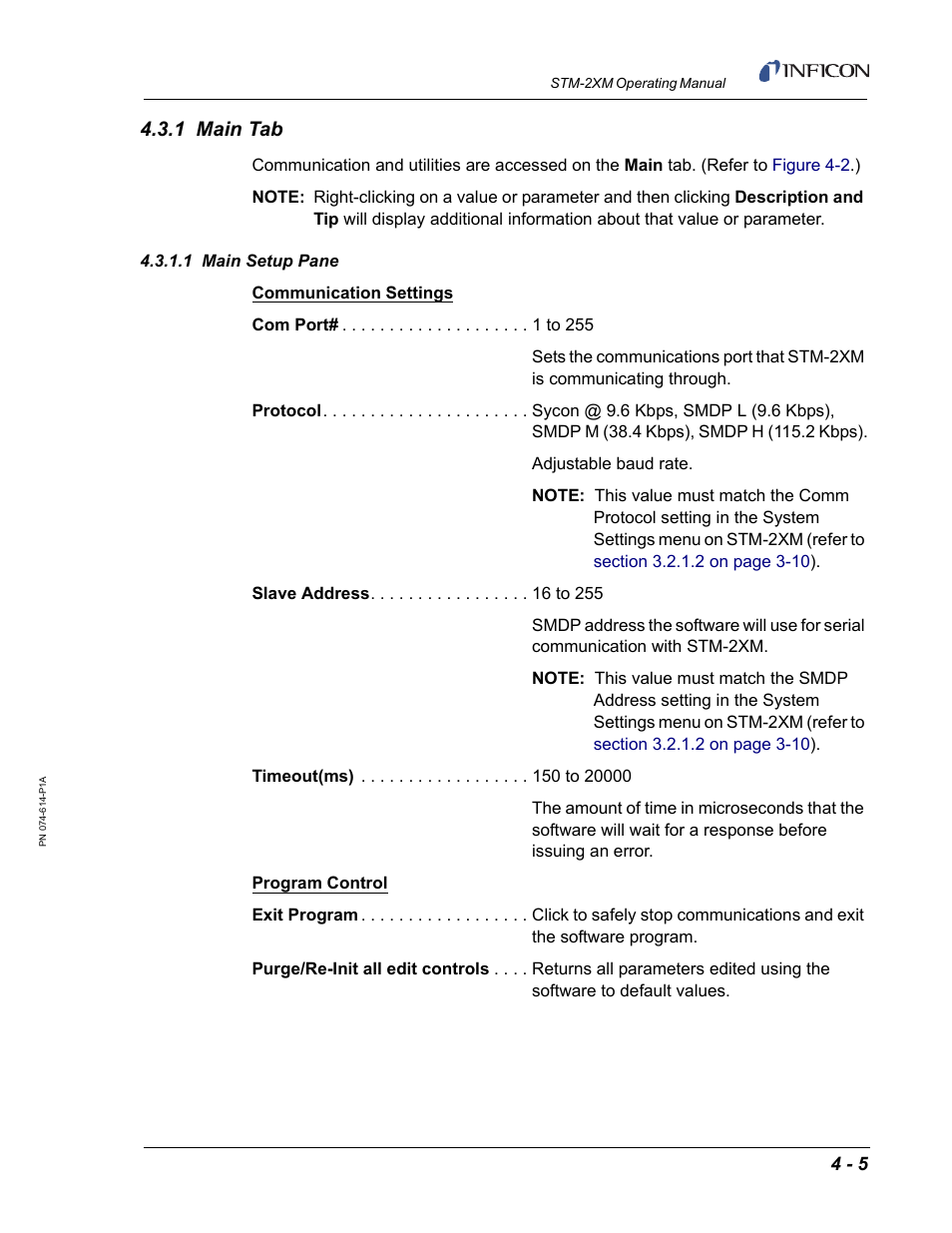 1 main tab, 1 main setup pane, Section 4.3.1 | INFICON STM-2XM 2-Channel Rate/Thickness Monitor User Manual | Page 65 / 146