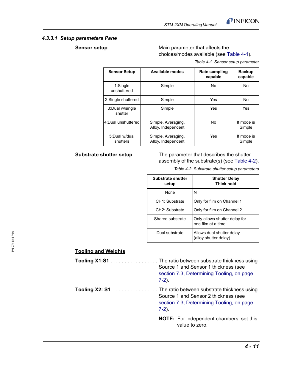1 setup parameters pane | INFICON STM-2XM 2-Channel Rate/Thickness Monitor User Manual | Page 71 / 146