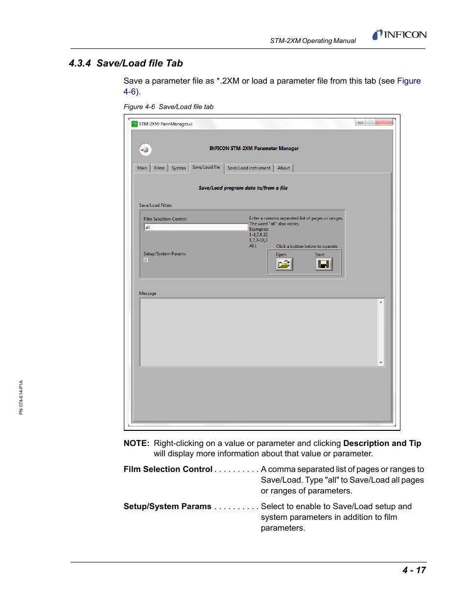 4 save/load file tab | INFICON STM-2XM 2-Channel Rate/Thickness Monitor User Manual | Page 77 / 146