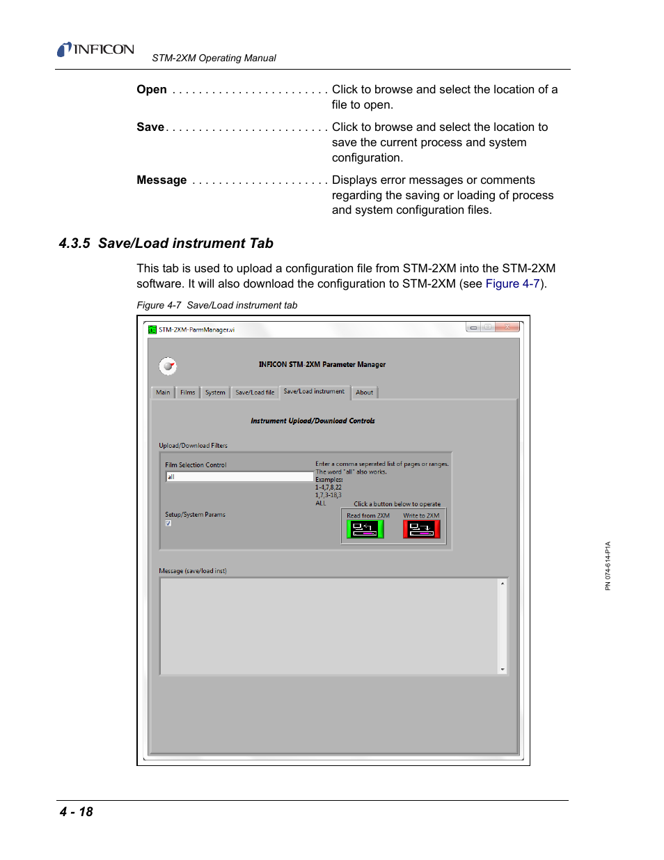 5 save/load instrument tab | INFICON STM-2XM 2-Channel Rate/Thickness Monitor User Manual | Page 78 / 146