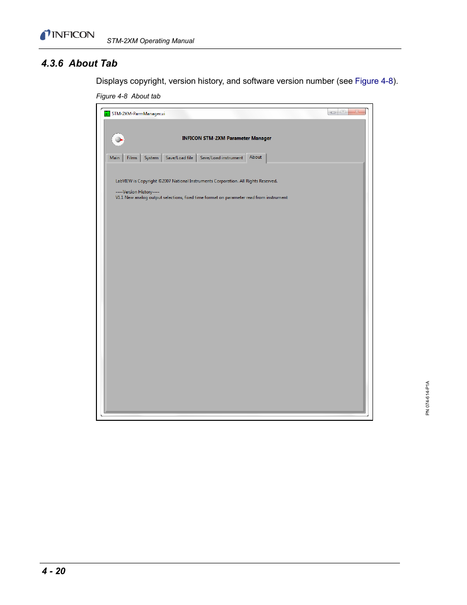 6 about tab | INFICON STM-2XM 2-Channel Rate/Thickness Monitor User Manual | Page 80 / 146