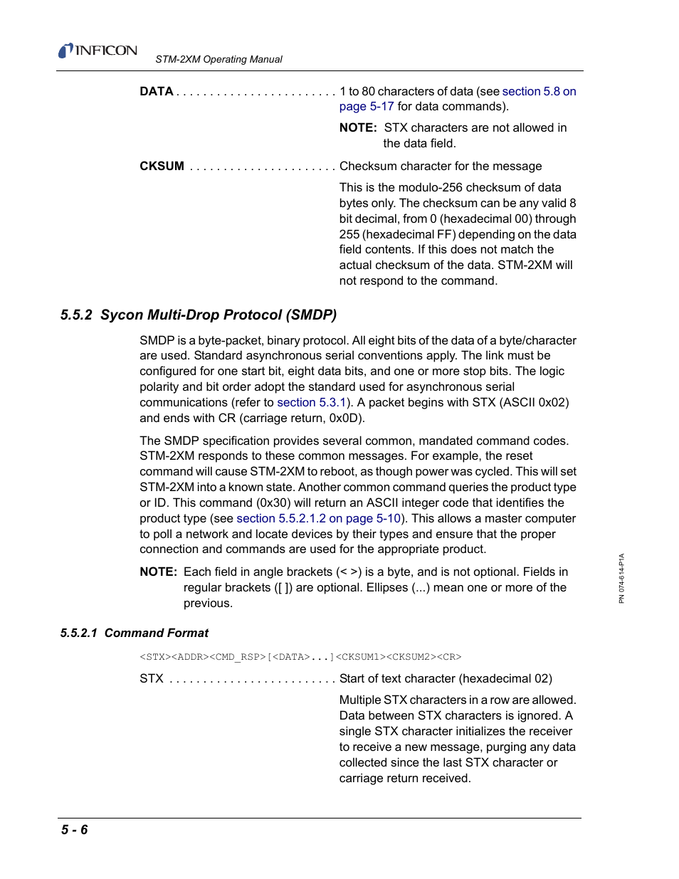 2 sycon multi-drop protocol (smdp), 1 command format | INFICON STM-2XM 2-Channel Rate/Thickness Monitor User Manual | Page 86 / 146