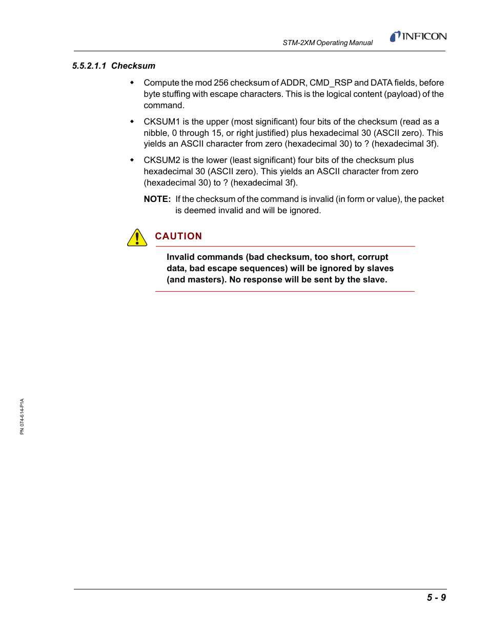 1 checksum, Caution | INFICON STM-2XM 2-Channel Rate/Thickness Monitor User Manual | Page 89 / 146