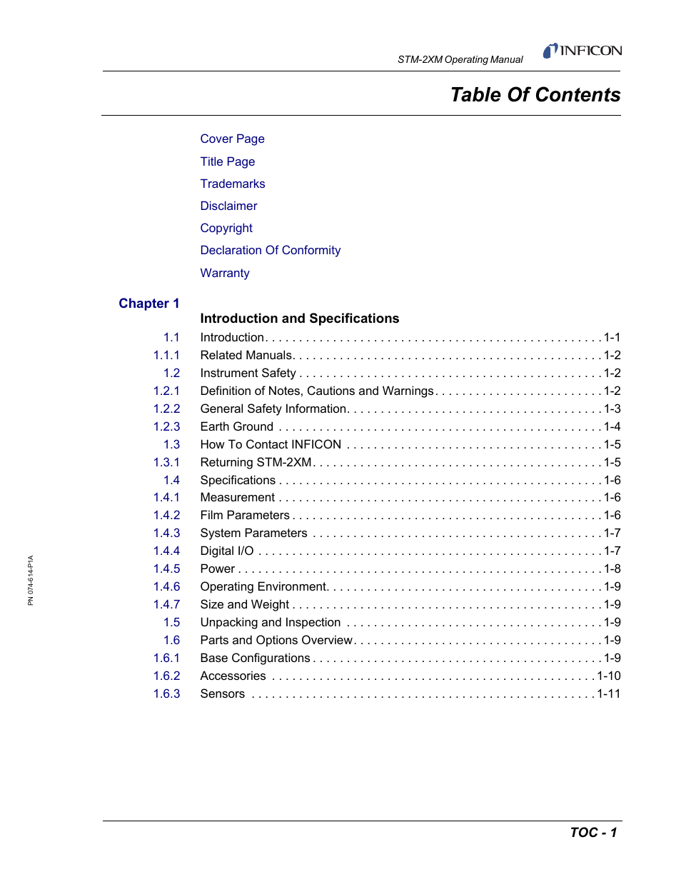 INFICON STM-2XM 2-Channel Rate/Thickness Monitor User Manual | Page 9 / 146