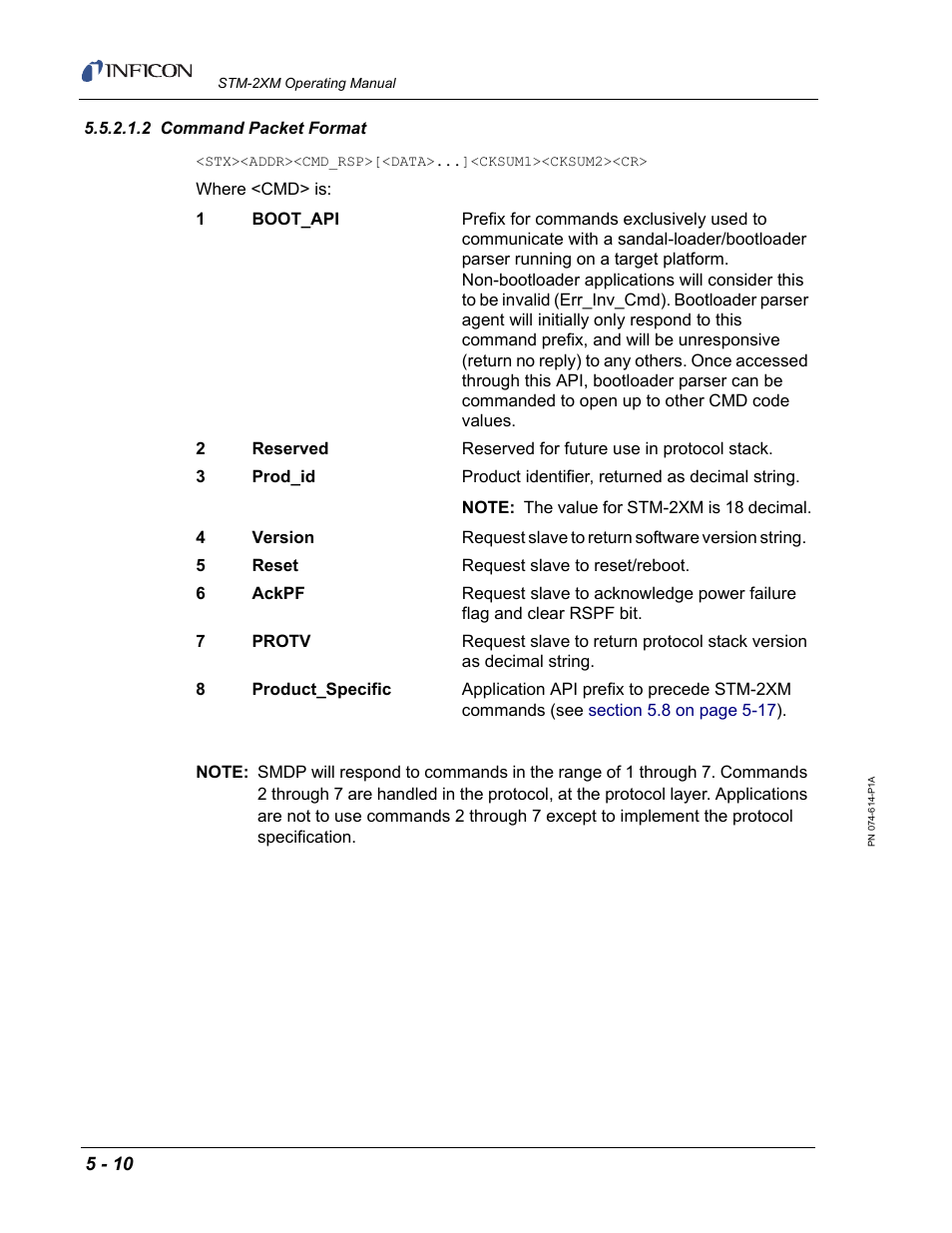 2 command packet format, At was sent (see, Section | But the rsp2 | INFICON STM-2XM 2-Channel Rate/Thickness Monitor User Manual | Page 90 / 146