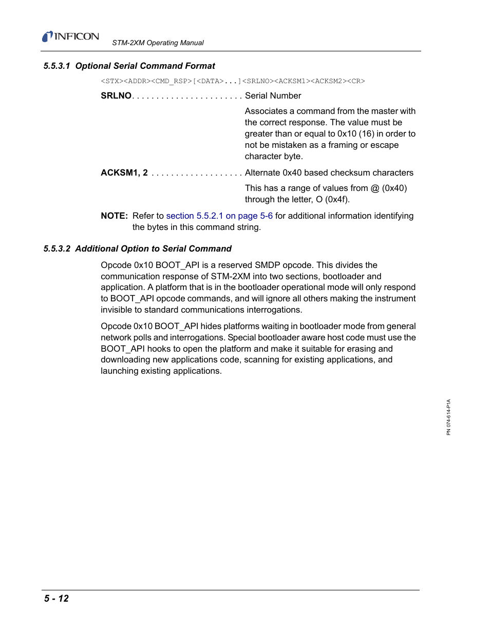 1 optional serial command format, 2 additional option to serial command, Section 5.5.3.1 | This | INFICON STM-2XM 2-Channel Rate/Thickness Monitor User Manual | Page 92 / 146