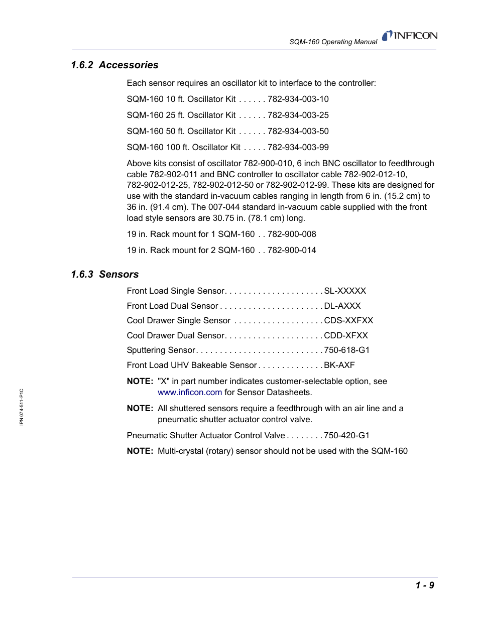 2 accessories, 3 sensors | INFICON SQM-160 Thin Film Deposition Monitor User Manual | Page 21 / 120