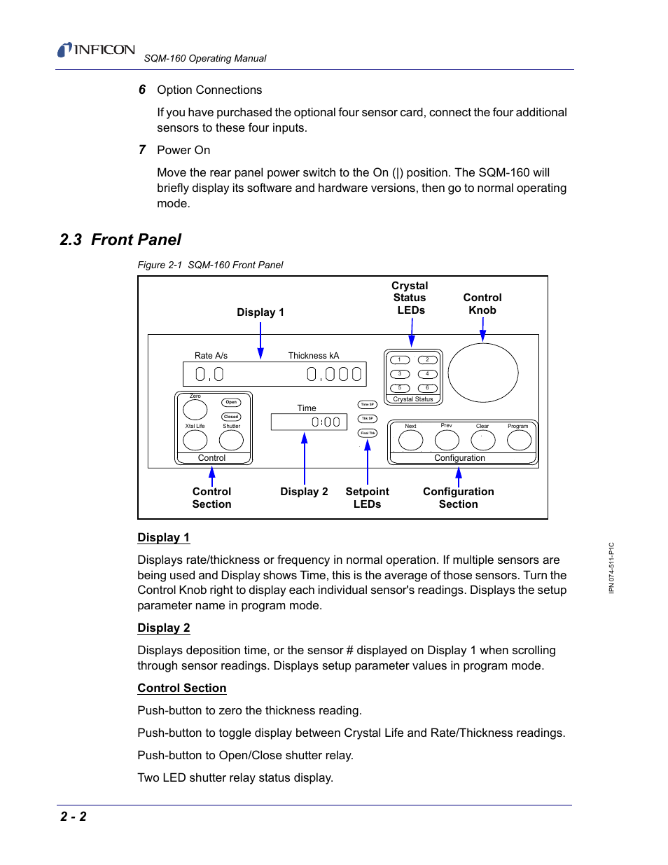3 front panel, Rs. see, Section 2.3 | INFICON SQM-160 Thin Film Deposition Monitor User Manual | Page 24 / 120
