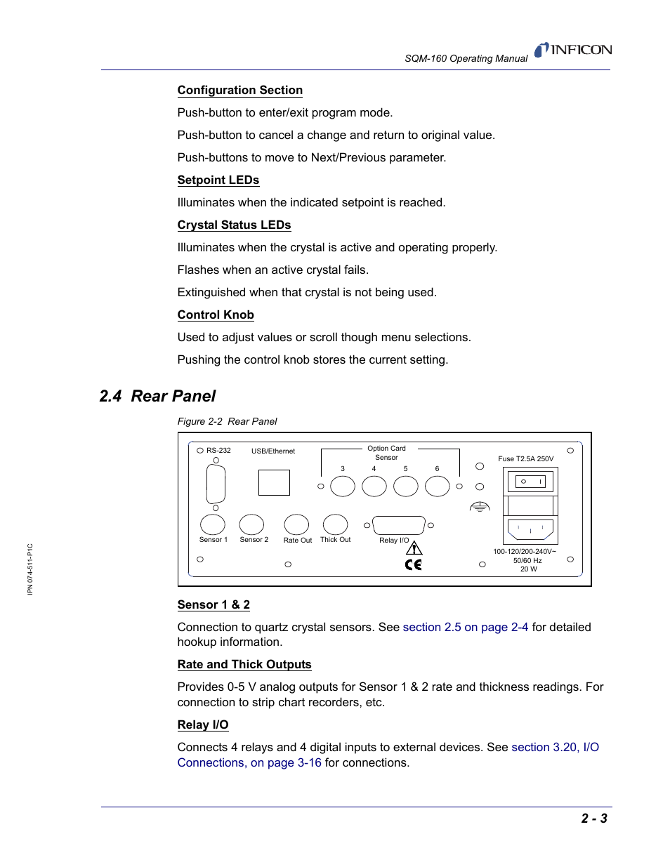 4 rear panel | INFICON SQM-160 Thin Film Deposition Monitor User Manual | Page 25 / 120