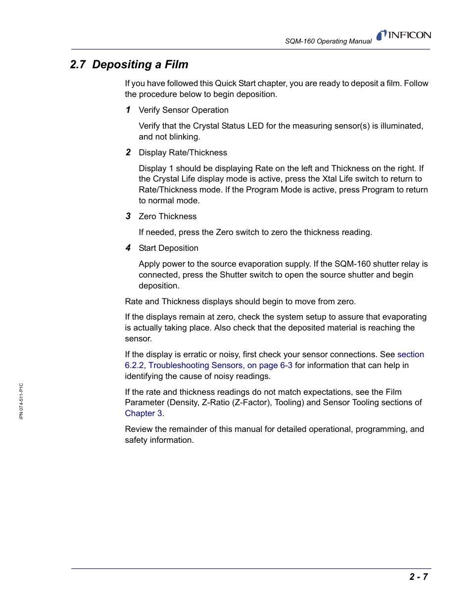 7 depositing a film | INFICON SQM-160 Thin Film Deposition Monitor User Manual | Page 29 / 120