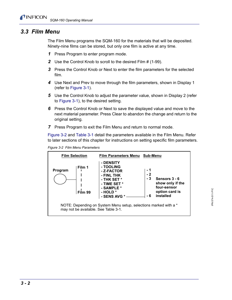 3 film menu | INFICON SQM-160 Thin Film Deposition Monitor User Manual | Page 32 / 120