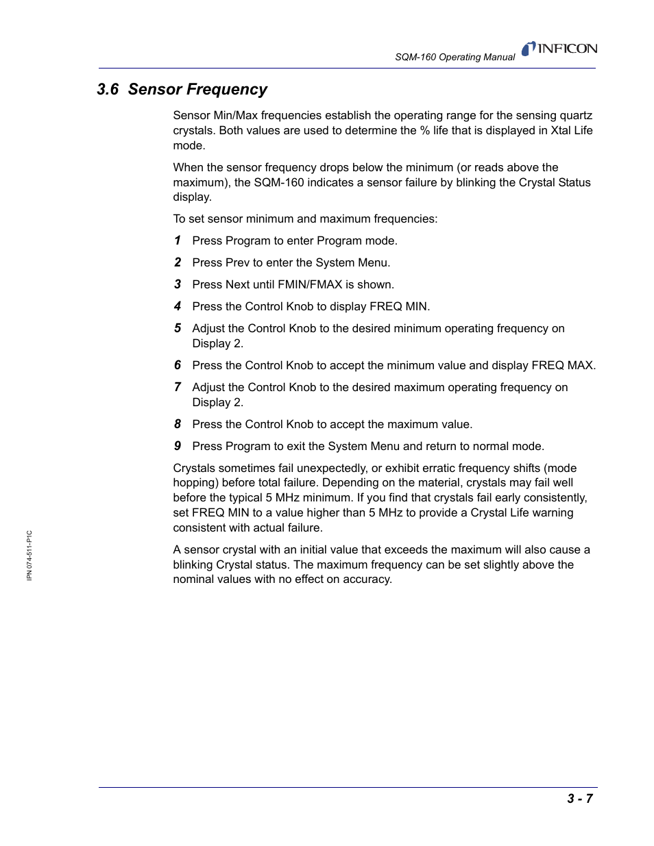 6 sensor frequency | INFICON SQM-160 Thin Film Deposition Monitor User Manual | Page 37 / 120