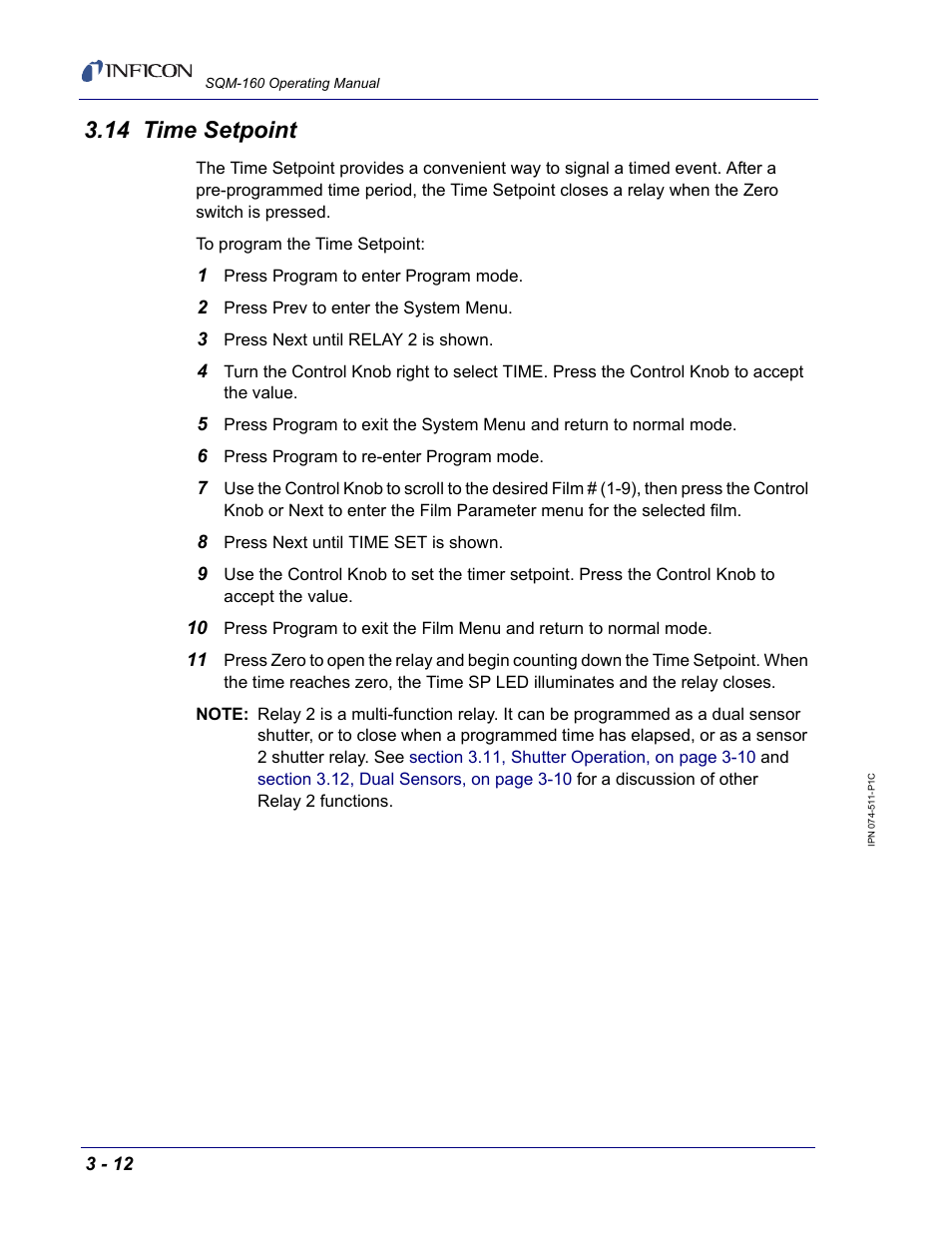14 time setpoint | INFICON SQM-160 Thin Film Deposition Monitor User Manual | Page 42 / 120