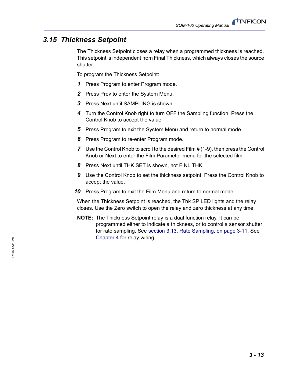 15 thickness setpoint | INFICON SQM-160 Thin Film Deposition Monitor User Manual | Page 43 / 120