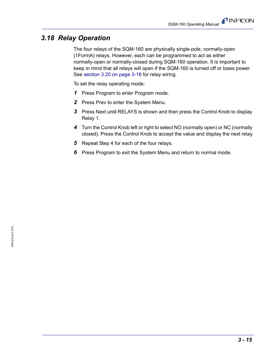 18 relay operation | INFICON SQM-160 Thin Film Deposition Monitor User Manual | Page 45 / 120