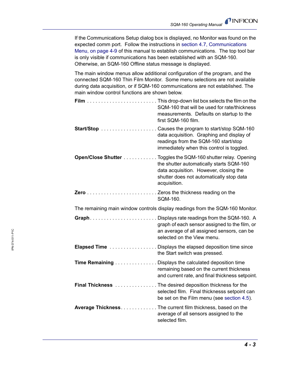 INFICON SQM-160 Thin Film Deposition Monitor User Manual | Page 51 / 120