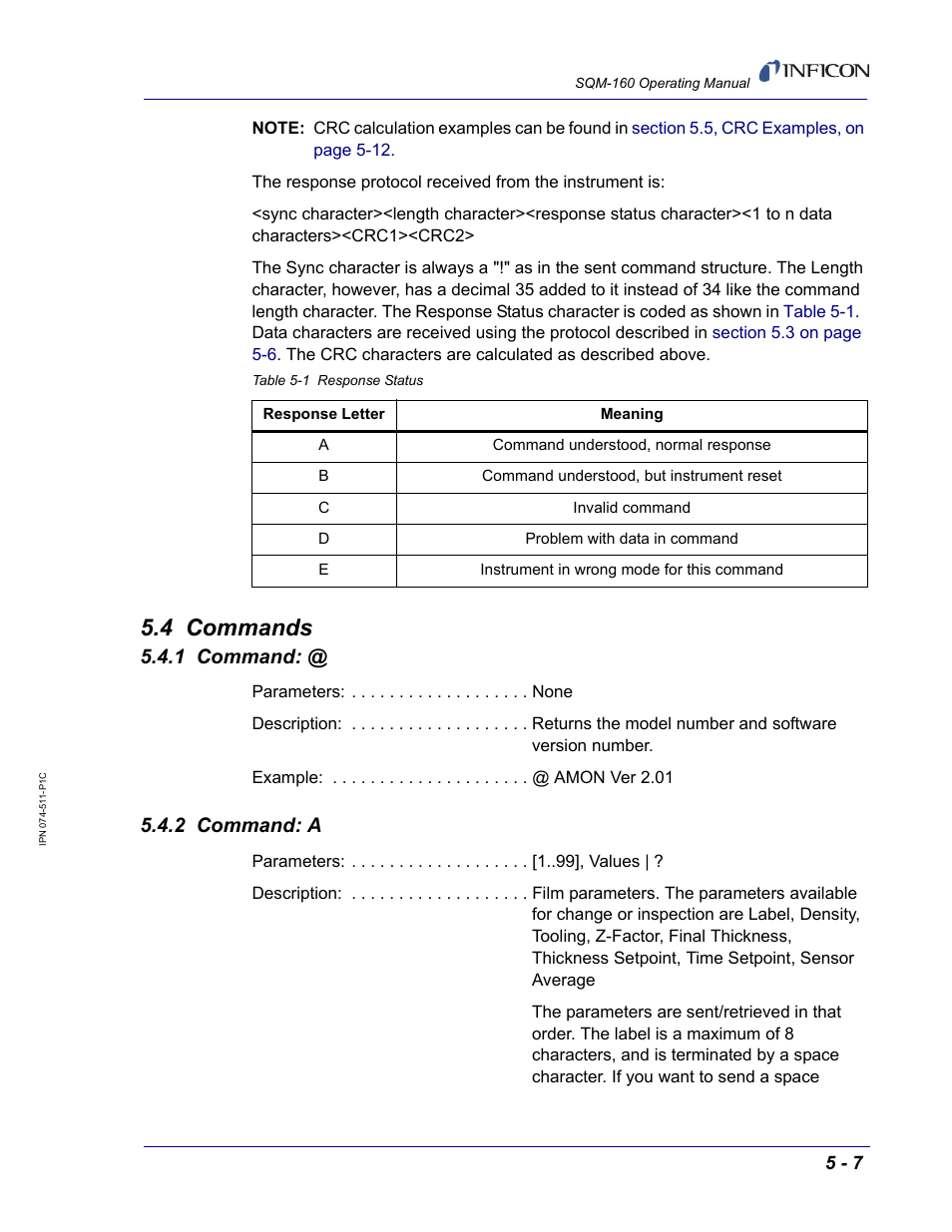 4 commands, 1 command, 2 command: a | INFICON SQM-160 Thin Film Deposition Monitor User Manual | Page 67 / 120