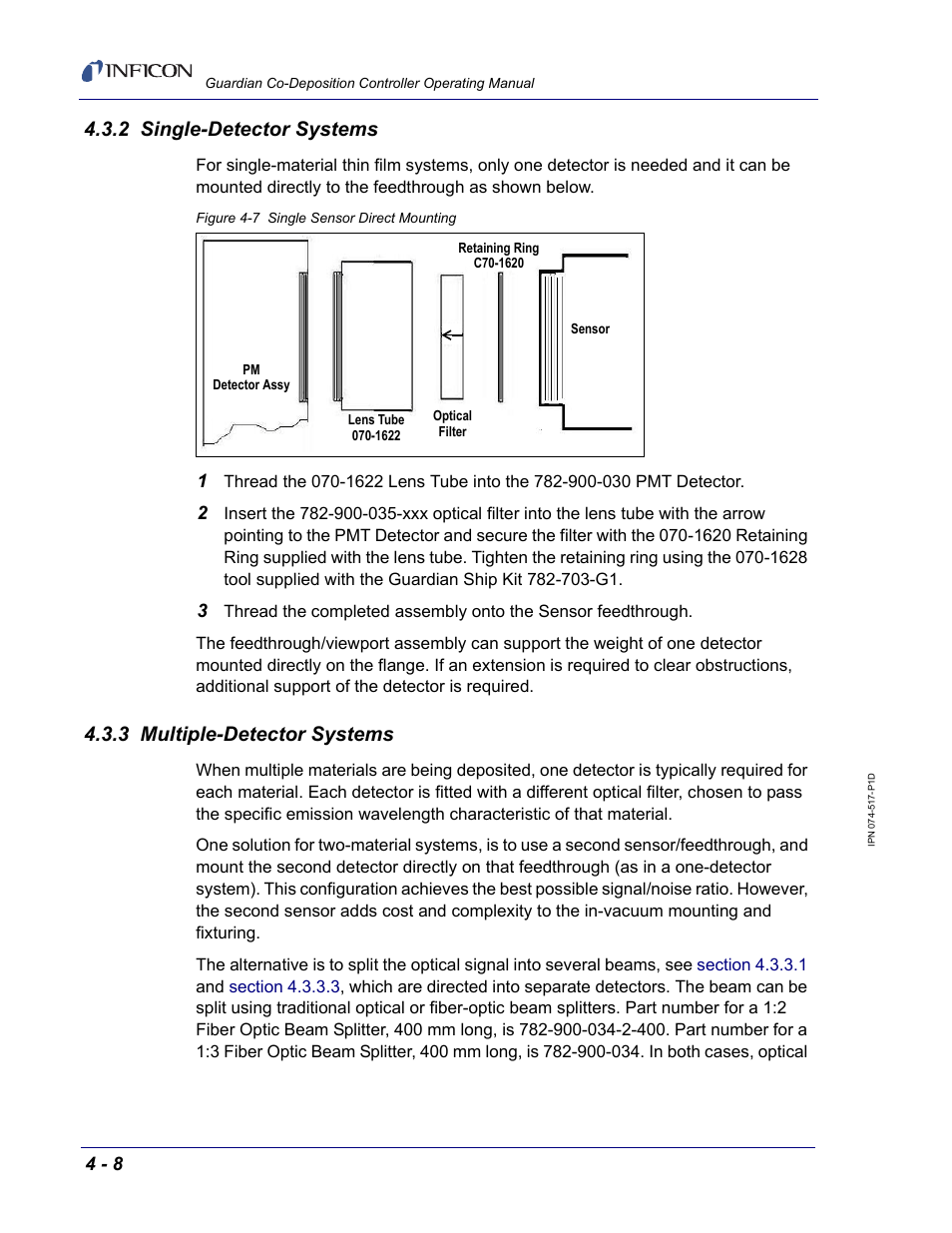 2 single-detector systems, 3 multiple-detector systems, Section 4.3.2, single-detector systems, on | INFICON Guardian EIES Controller User Manual | Page 100 / 160