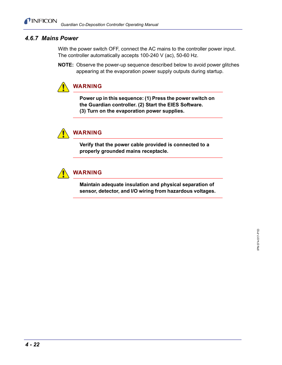 7 mains power | INFICON Guardian EIES Controller User Manual | Page 114 / 160