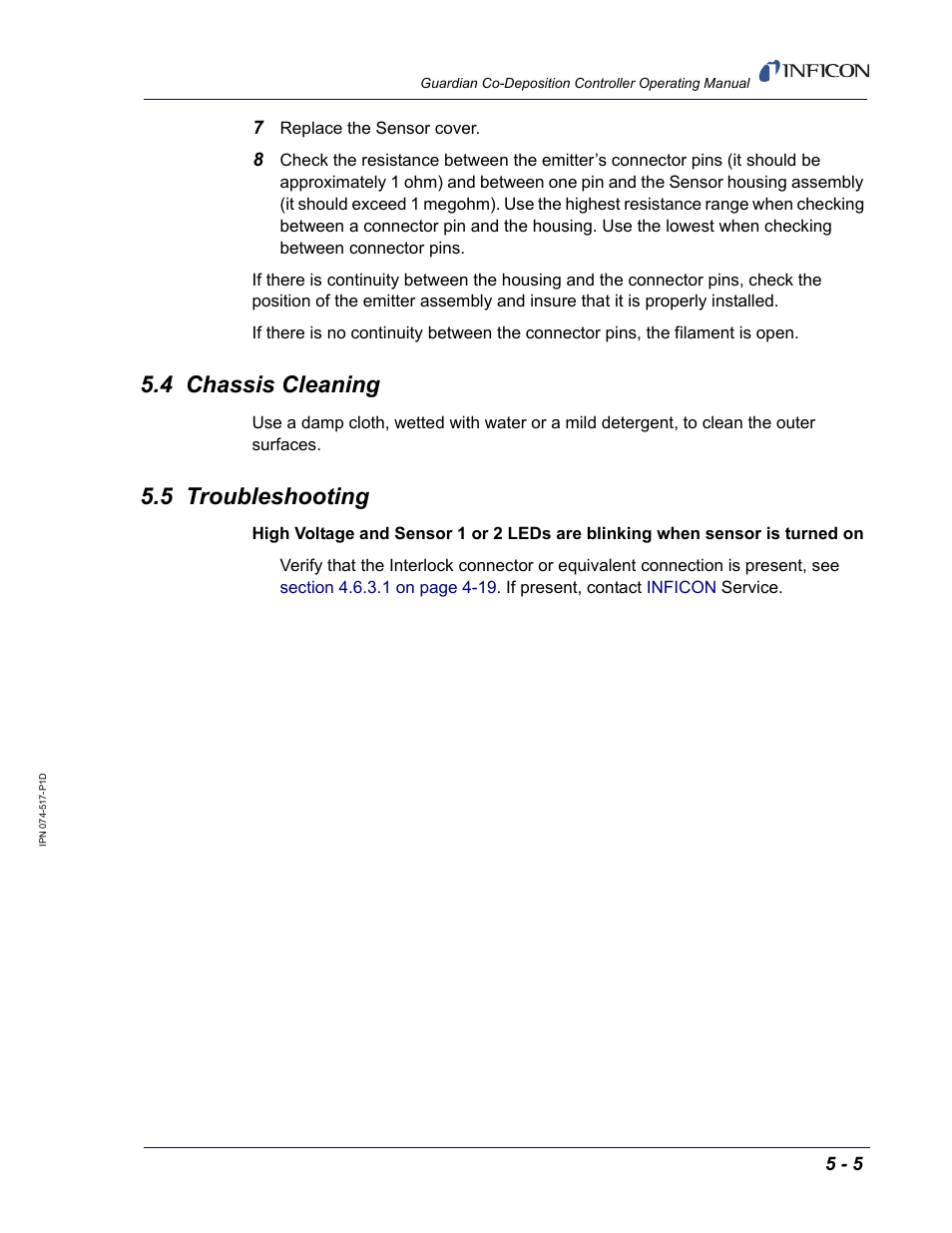 4 chassis cleaning, 5 troubleshooting | INFICON Guardian EIES Controller User Manual | Page 123 / 160