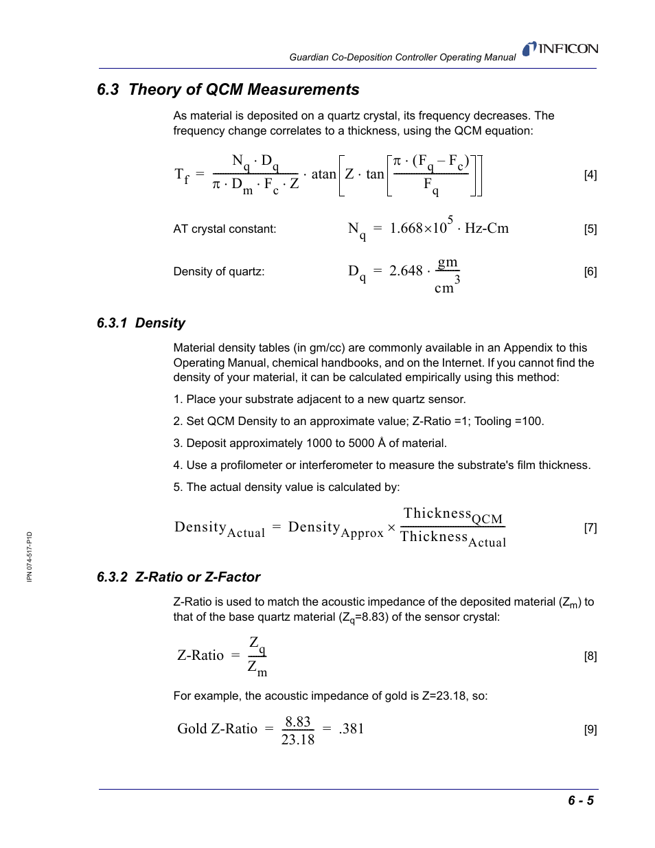 3 theory of qcm measurements, 1 density, 2 z-ratio or z-factor | INFICON Guardian EIES Controller User Manual | Page 129 / 160