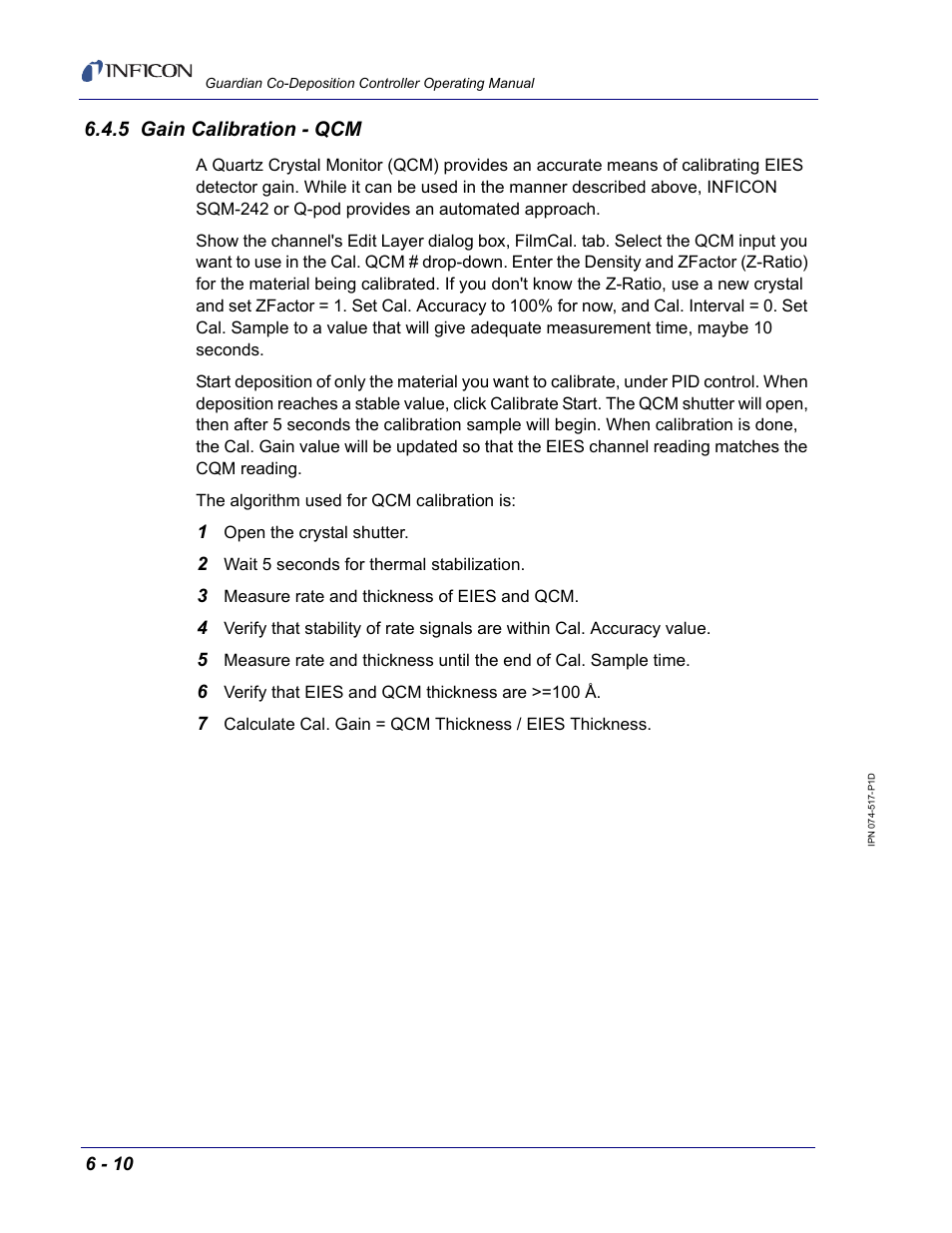 5 gain calibration - qcm | INFICON Guardian EIES Controller User Manual | Page 134 / 160