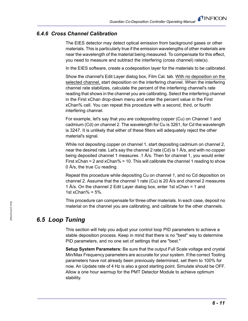 6 cross channel calibration, 5 loop tuning | INFICON Guardian EIES Controller User Manual | Page 135 / 160